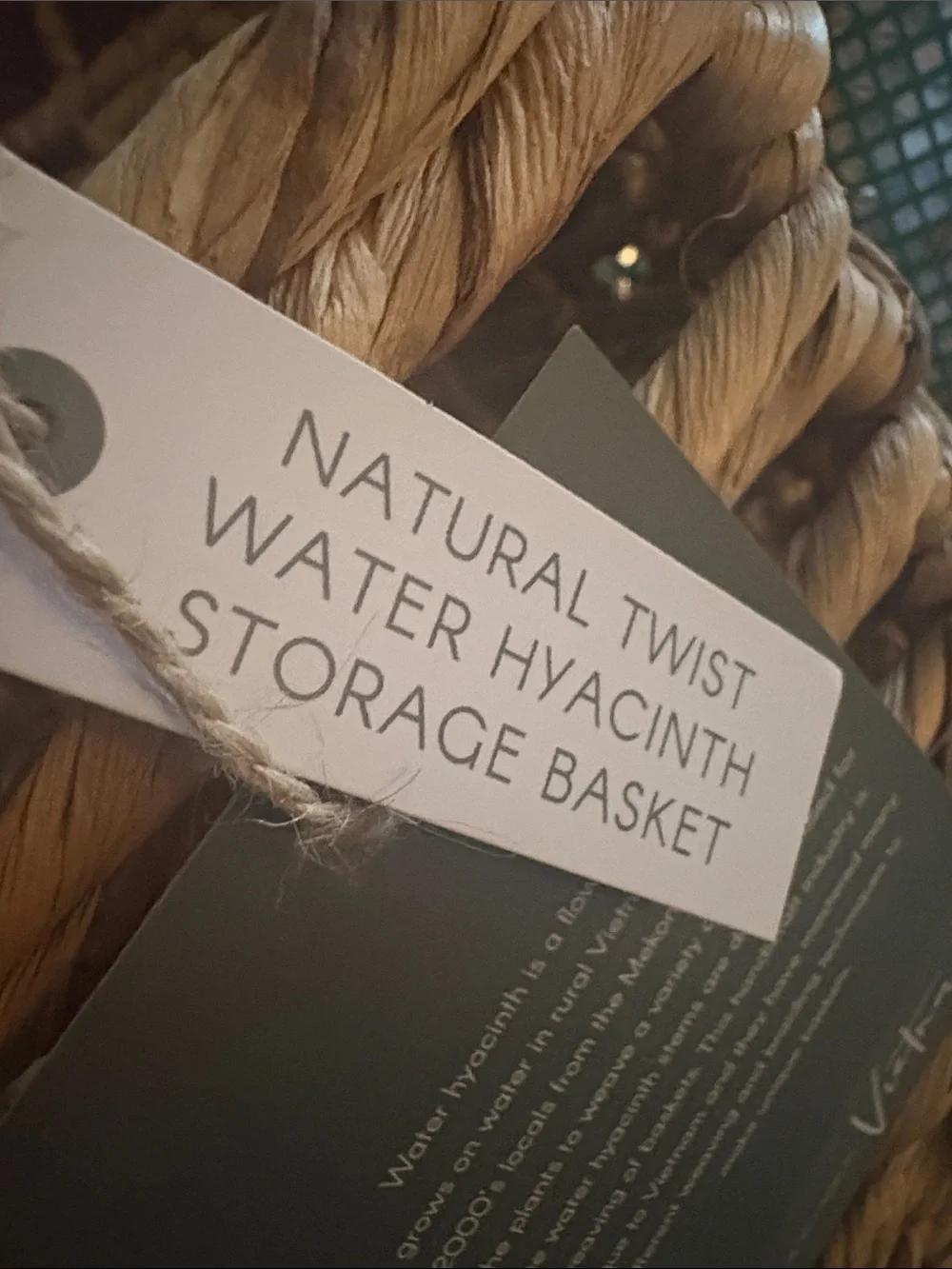 NWT<~’Natural Woven Storage Basket with Handles- Home Accents